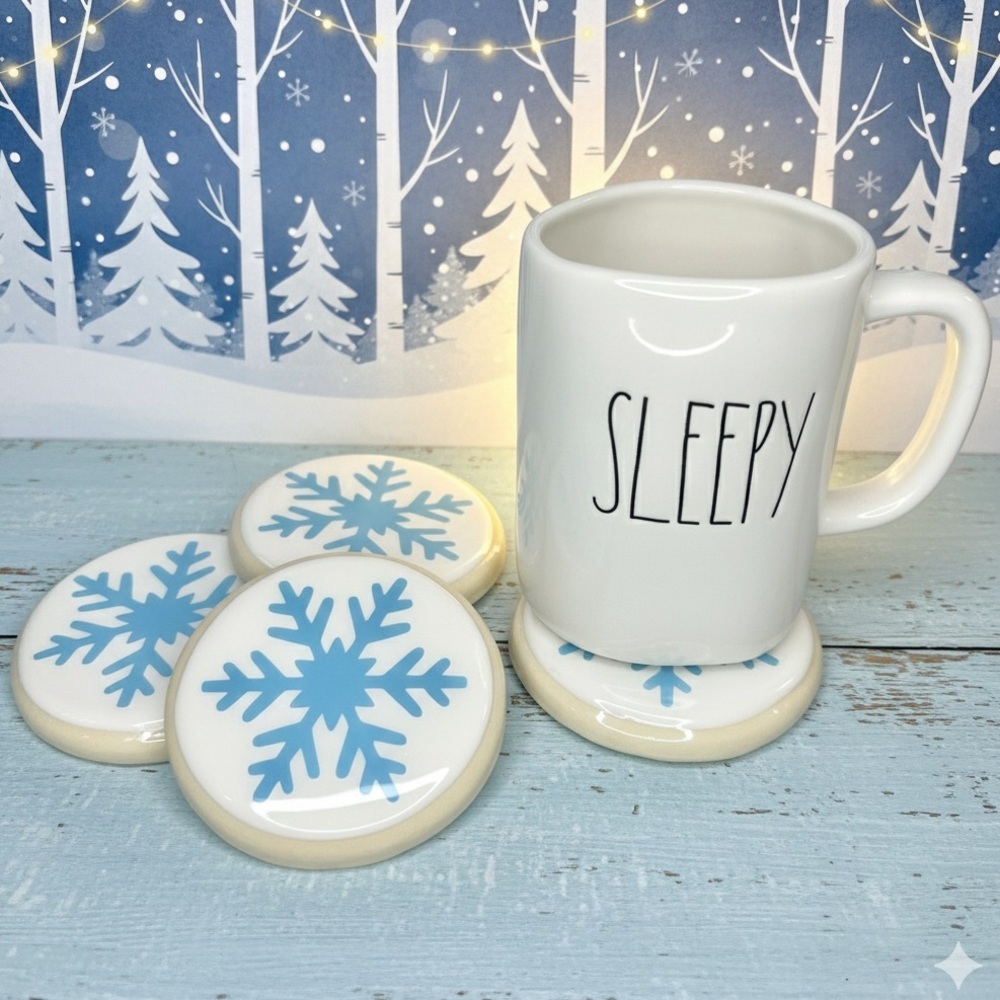 Snowflake Sugar Cookie Coasters - Handmade – Set of 4